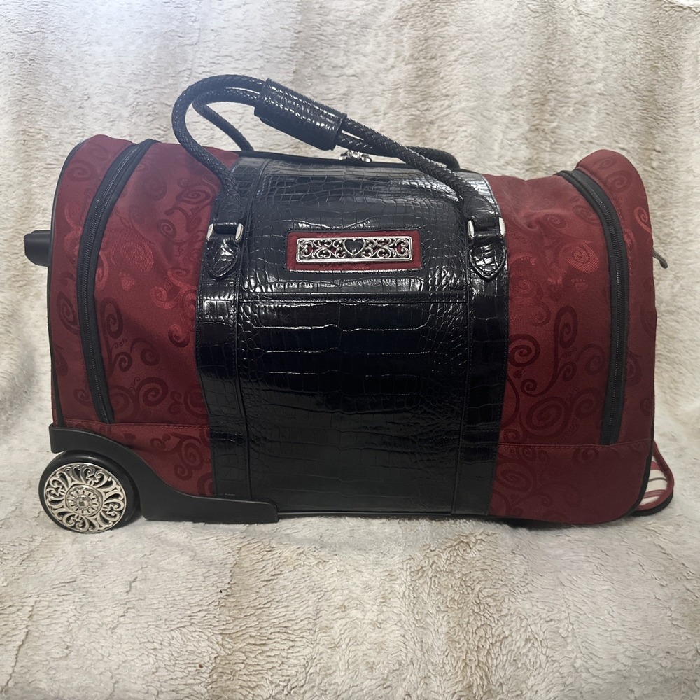 Brighton Red Swirls w/Black Faux Croc Embossed 24" Weekender Rolling Duffel Bag